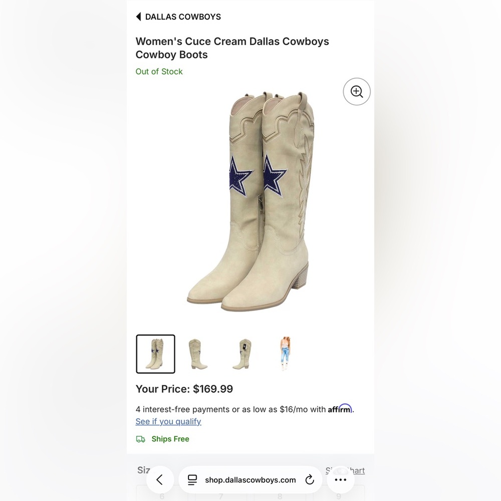 Women's Cuce Cream Dallas Cowboys Cowboy Boots NWT SIZE 8